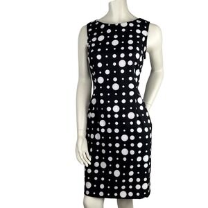 Connected Women's Black‎ And White Polka Dot Dress Sleeveless Size 12 Boatneck